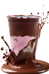 Panoramic still life of ice cream slush frozen colorful frozen fruit granita drinks flowing into...