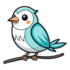 Vector illustration of cute bird sitting on branch line drawing