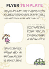 Vector flyer template for children's products and services. Editable layout for ad, booklet, brochure, advertisement