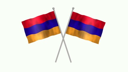 Cross table flag of Armenia, Armenia Cross table flag waving in the wind on White Background. Armenia Flag, Flag of Armenia.