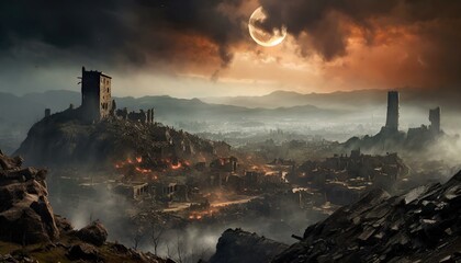 Paisaje apocaliptico civilizacion ruinas ciudad