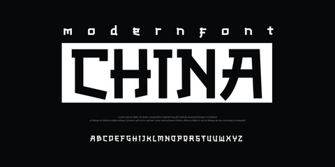 China Abstract minimal modern alphabet fonts. Typography technology vector illustration
