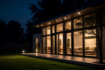 An eco-friendly home illuminated by energy-saving LED bulbs,