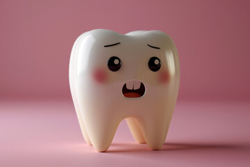 A concerned tooth character with a fallen filling, symbolizing dental distress and the importance of oral care.