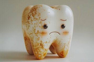 A concerned tooth character with a fallen filling, symbolizing dental distress and the importance of oral care..