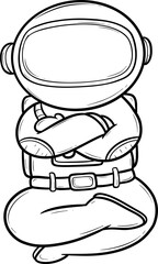 Cartoon astronaut sitting with crossed arms