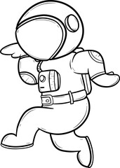 cute astronaut in space suit is walking with funny pose