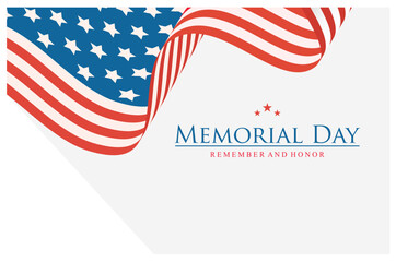 Memorial day banner and poster design. American holiday. Vector illustration of American waving flag.	
