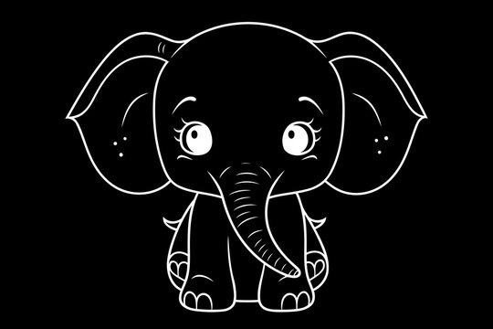 Elephant Icon.Cute elephant cartoon outline icon. Cute baby elephant cartoon outline. - 111