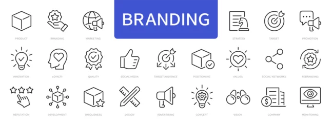 Gordijnen Branding thin line icons set. Brand, marketing, product, positioning icon. Vector © warmworld