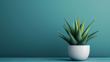 Aloe vera plant growing in a pot. - obrazy, fototapety, plakaty