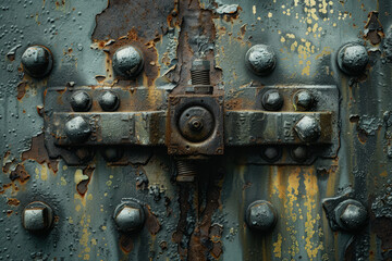 Industrial abstract art background, featuring pieces of metal and ancient bolts