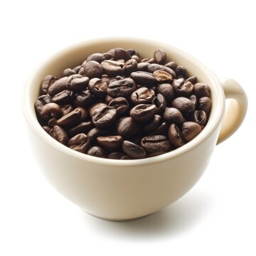 A cup filled to the top with coffee beans. AI generative.