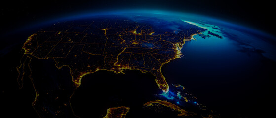 A dark and moody image of the United States at night