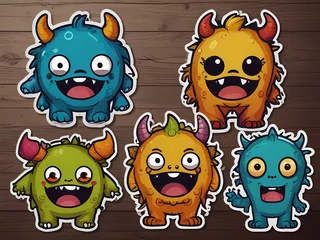 Fotobehang doodle art of cute monster sticker design with nice color and artwork © pow McD