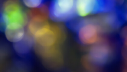 Defocused neon light. Overlaying highlights. Colored bokeh. Futuristic LED lighting. Blur of colors on dark background