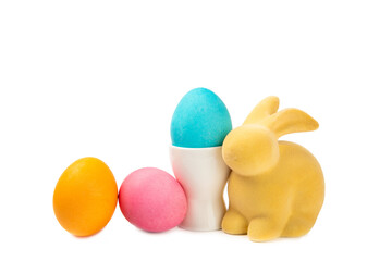 Easter eggs isolated on white background. Easter holiday concept. Handmade colorful shiny Easter...