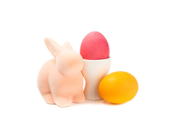 Easter eggs isolated on white background. Easter holiday concept. Handmade colorful shiny Easter...