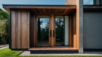 door,old wooden house,A modern house with wooden accents and a large glass door.Open wooden door