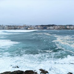 Oleaje en la playa del Orzán de A Coruña, Galicia