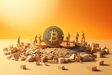 Golden bitcoin cryptocurrency mining. Generative AI.