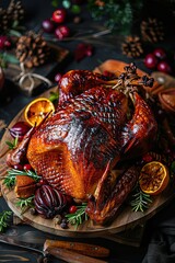 Smoked turkey prepared for Thanksgiving day. Thanksgiving treat: Savory smoked turkey.