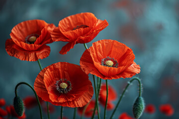 Vivid red poppies in bloom, symbolizing remembrance and the beauty of nature.