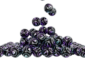 Bingo lottery balls falling on the floor with isolated from transparent background 