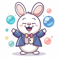 Cheerful Cartoon Rabbit with Bubbles Illustration