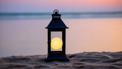 Lantern lamp with Crescent moon shape on the beach

