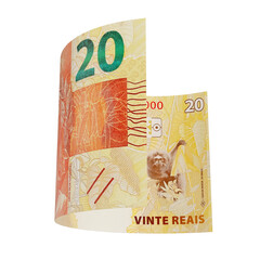 3D Brazilian 20 Reais Banknote: Transparent Background