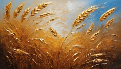 Flowers, the golden grain. Oil on canvas. Brush the paint. Modern art prints, wallpapers, posters,...