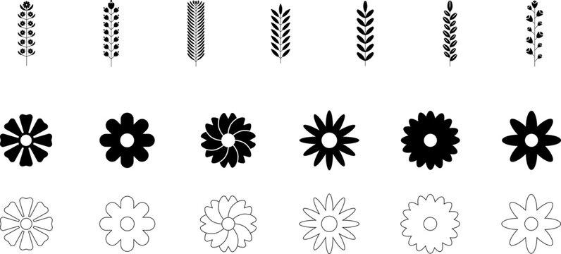 Flowers Icons set. Set of beautiful flower icons. Signs, outline eco collection, simple thin line icons for websites, web design, mobile app, info graphics
