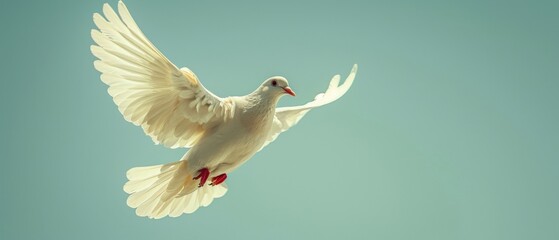 The white dove, symbol of love and peace, descends from the sky in the form of a holy spirit bird