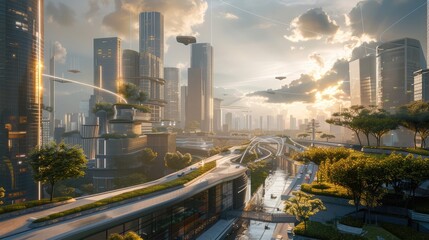 A conceptual architectural rendering envisioning futuristic cityscapes and sustainable urban environments, blending creativity with practical innovation.