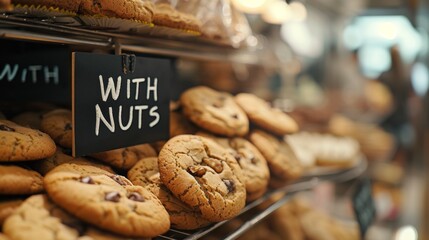 Bakeries with nuts ingredients may be allergenic to people. - obrazy, fototapety, plakaty