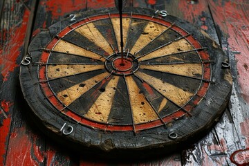 Close Up of Dart Board on Wooden Surface