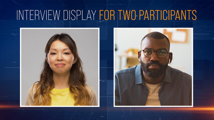 Video Interview Display for Two Participants on the Corporate Background. Split Multi Screen.