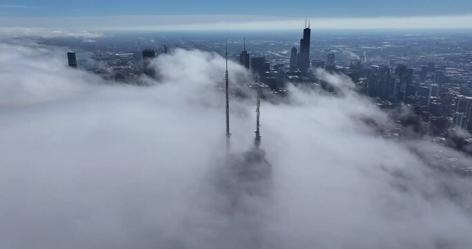Aerial view of downtown Chicago, Illinois, USA. View around the skyscrapers. 2024