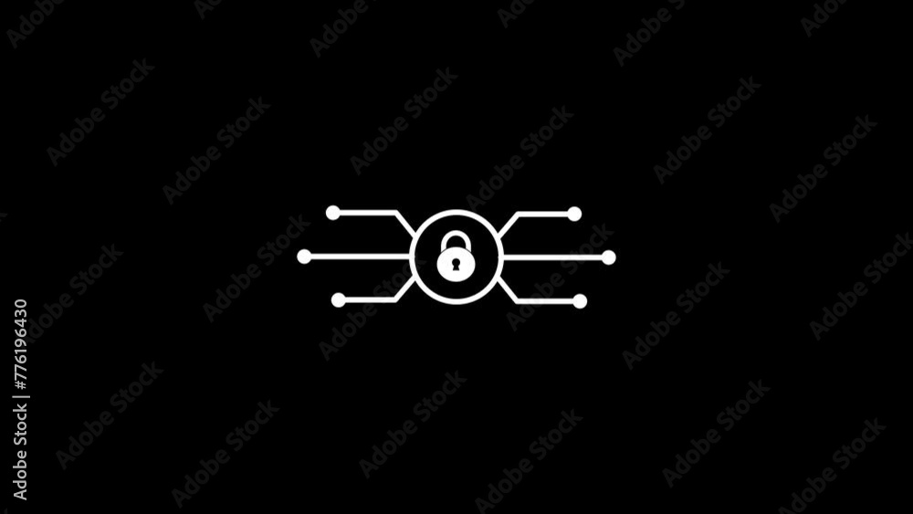 Aufkleber lock icon. lock icon with digital line animation on black background. cyber security line animation.