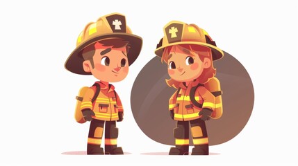Vector illustration cute cartoon character of firefighter