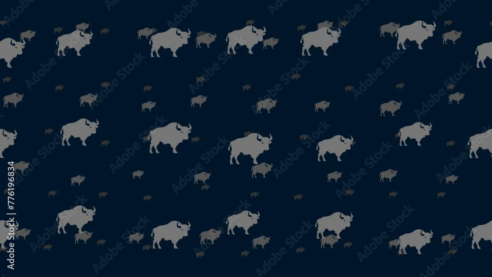 Poster buffalo symbols float horizontally from left to right. parallax fly effect. floating symbols are loc