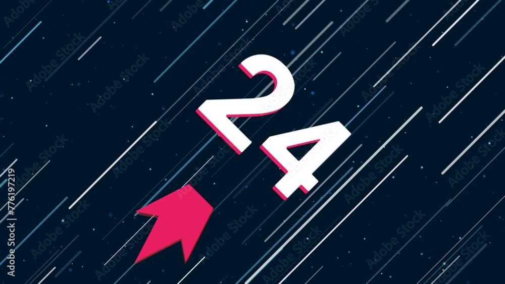 Poster around the clock symbol flies through the universe on a jet propulsion. the symbol in the center is 