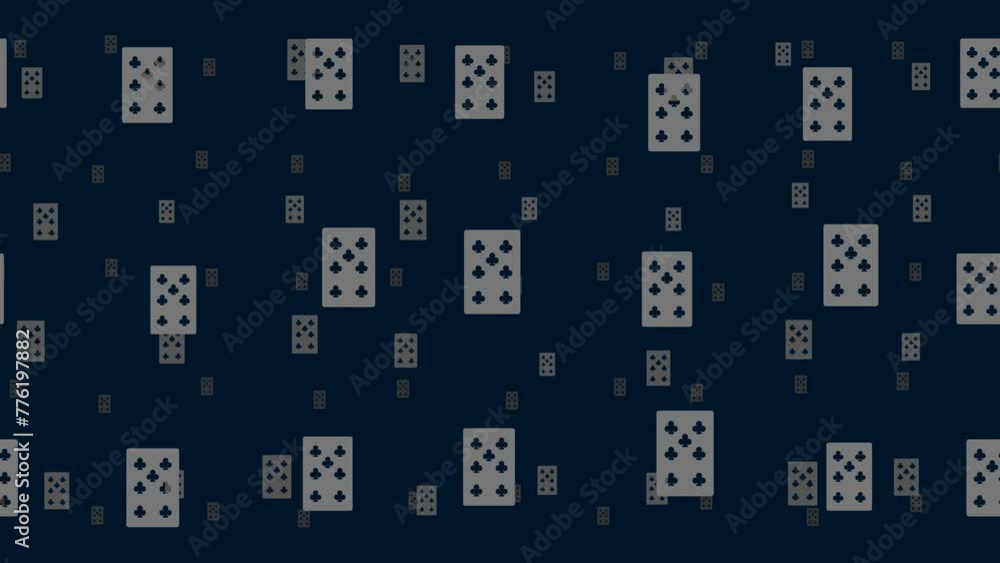 Poster seven of clubs playing cards float horizontally from left to right. parallax fly effect. floating sy