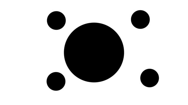 Zoom in and out animation the circle symbol. Large black symbol in the center and four small symbols around. Seamless looped 4k animation on white background