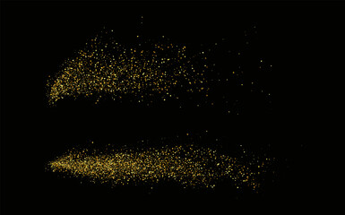 Glittering stars with golden  and silver shimmering swirls, shiny  design. Magical motion, sparkling lines on a black background.