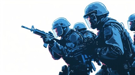 Vector illustration of special police forces SWAT team. Comic book.