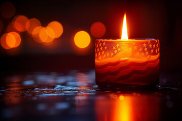 Memorial Day - Illustration of candle with usa flag. Generative AI