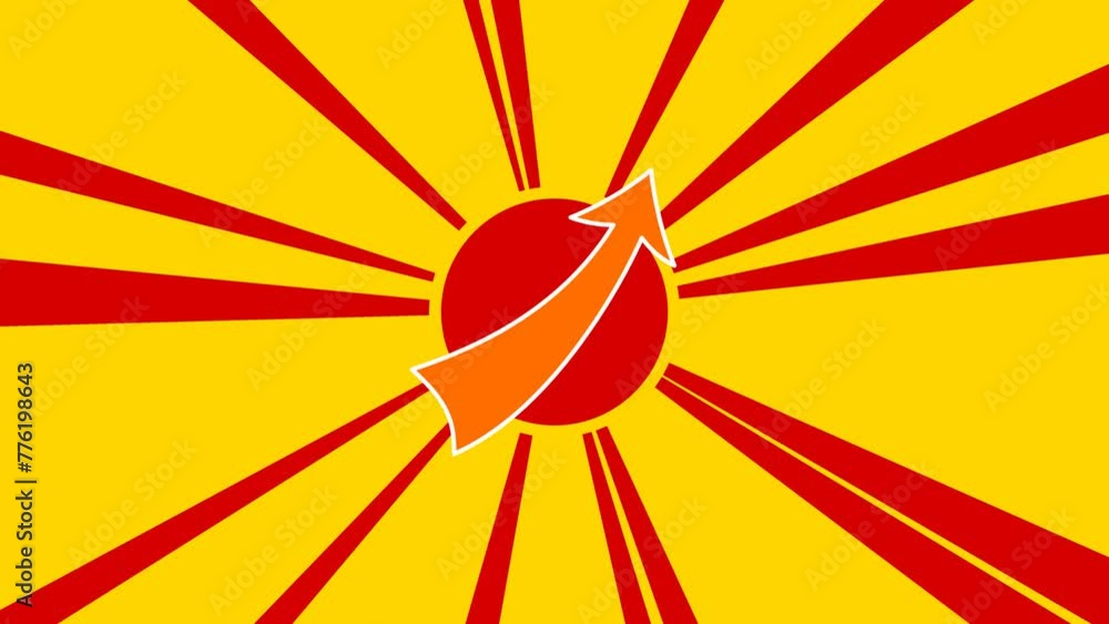 Poster up arrow on the background of animation from moving rays of the sun. movement symbolizes the dawn of