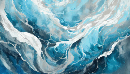 Beautiful pastel blue splashes of paint. Marble effect texture. Acrylic paining. Abstract background